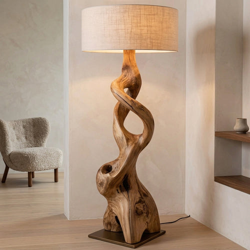 Modern Natural Wood Sculptural Floor Lamp For Living Room Decor