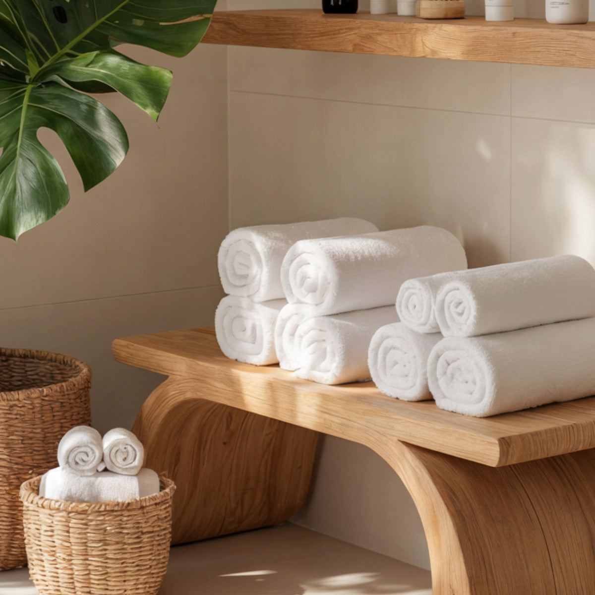 Organic wooden spa bench crafted from natural hardwood