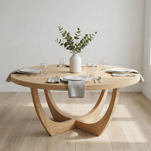 Modern Sculptural Round Dining Table – Handcrafted Solid Wood Organic Design