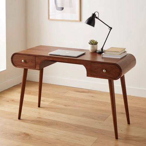 Modern Sculptural Solid Wood Desk – Curved Edge Desk with Drawers