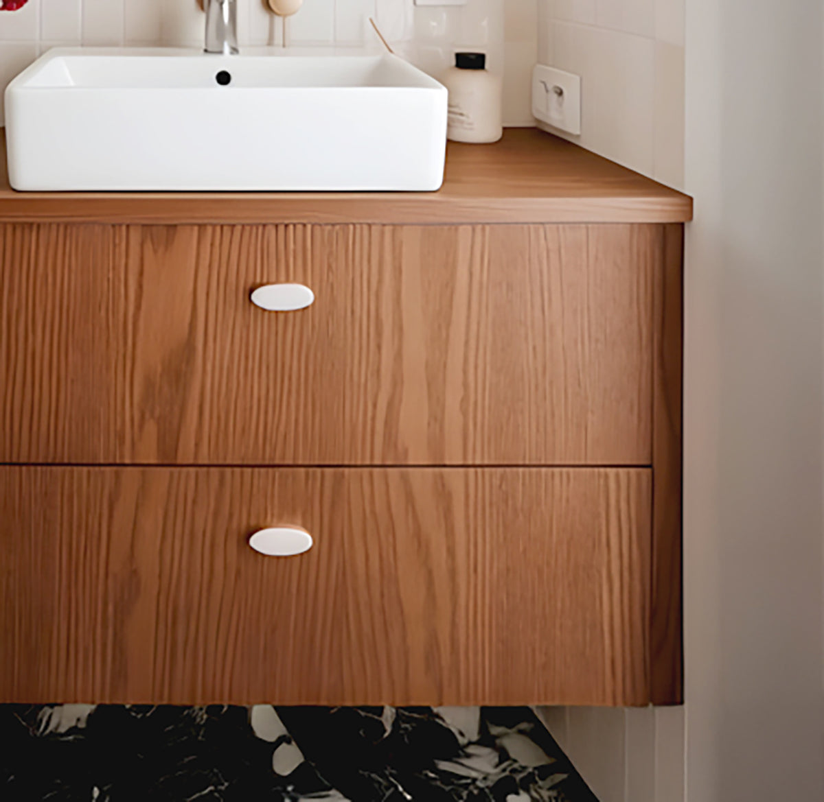 Modern Solid Wood Floating Bathroom Vanity with Drawers-Handcrafted Curved Design