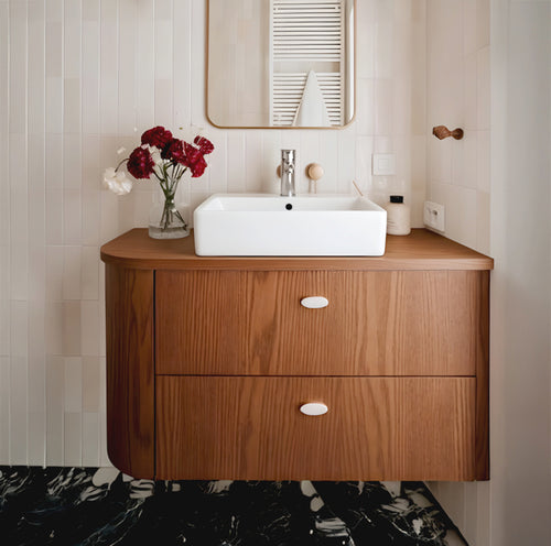 Modern Solid Wood Floating Bathroom Vanity with Drawers-Handcrafted Curved Design