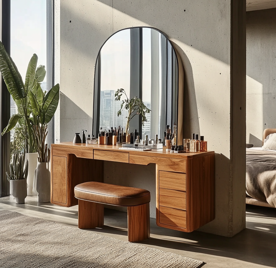 Modern solid wood floating vanity desk with contemporary design