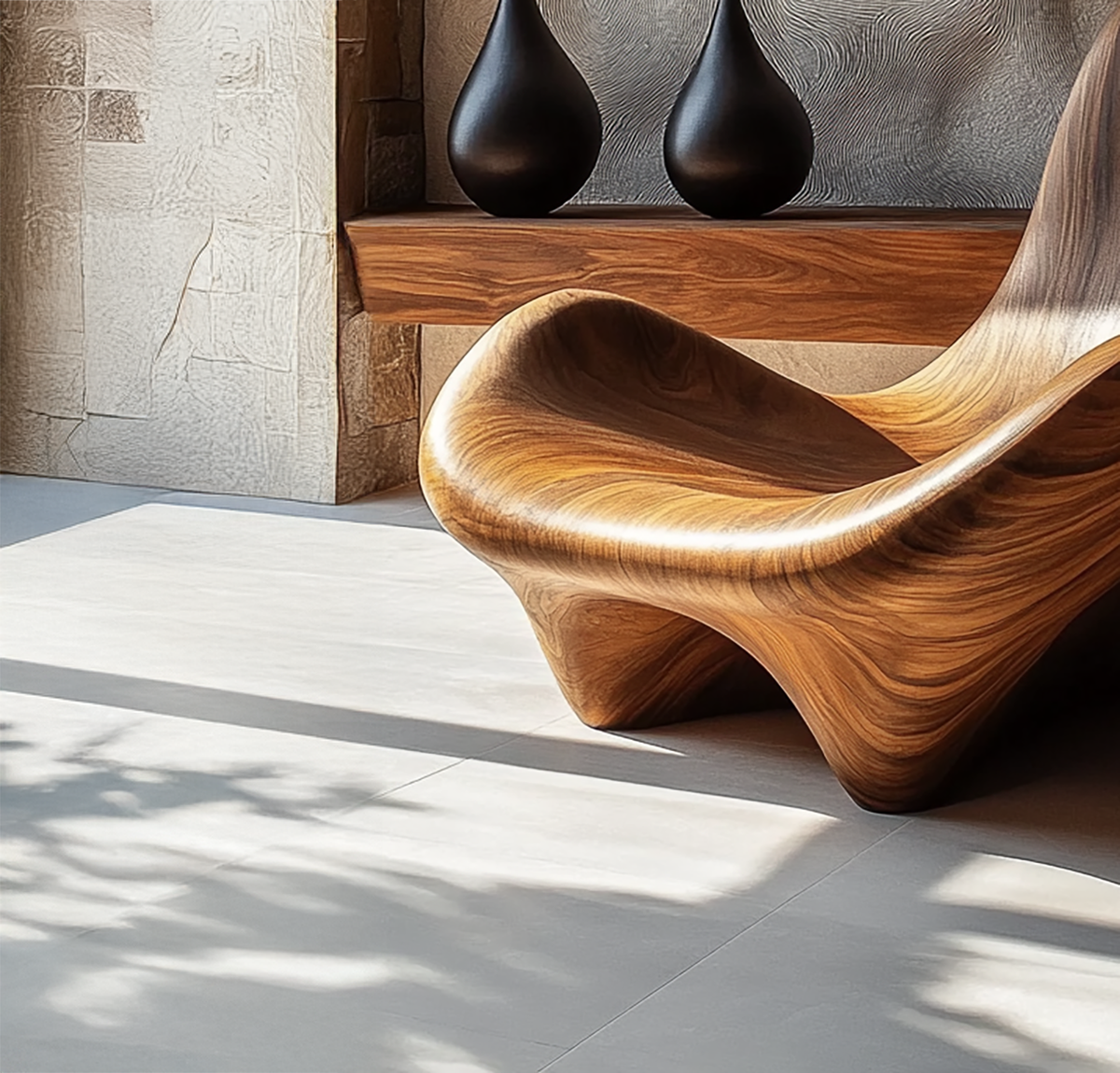Handcrafted wave style lounge chair made from solid wood