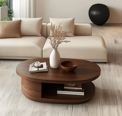 Modern Solid Wood Round Coffee Table Artistic Curved Base
