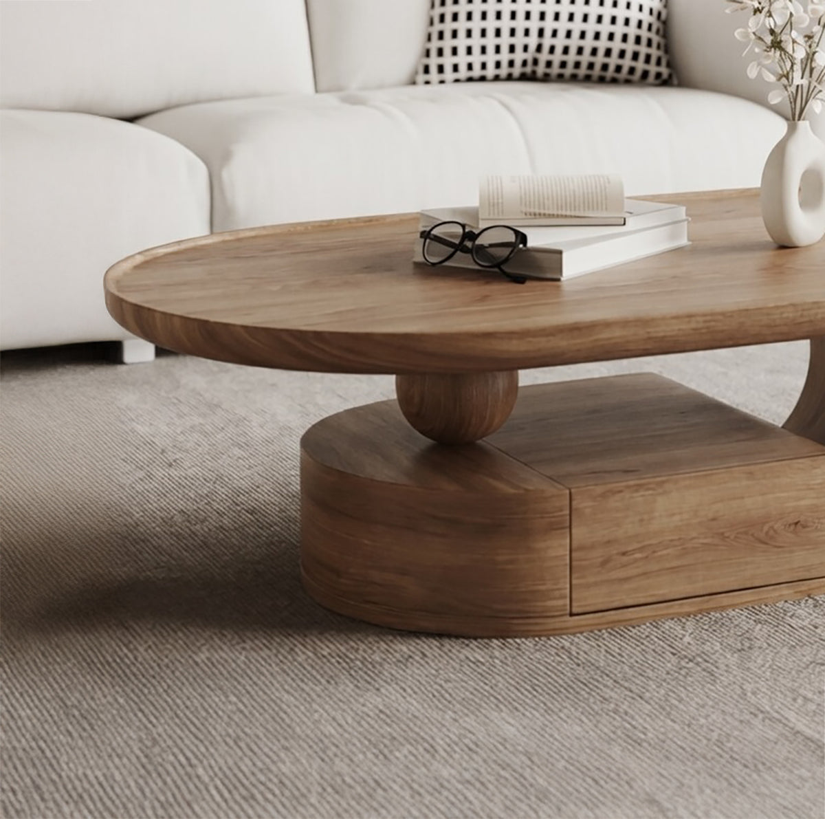 Sculptural wooden coffee table with handcrafted curved design