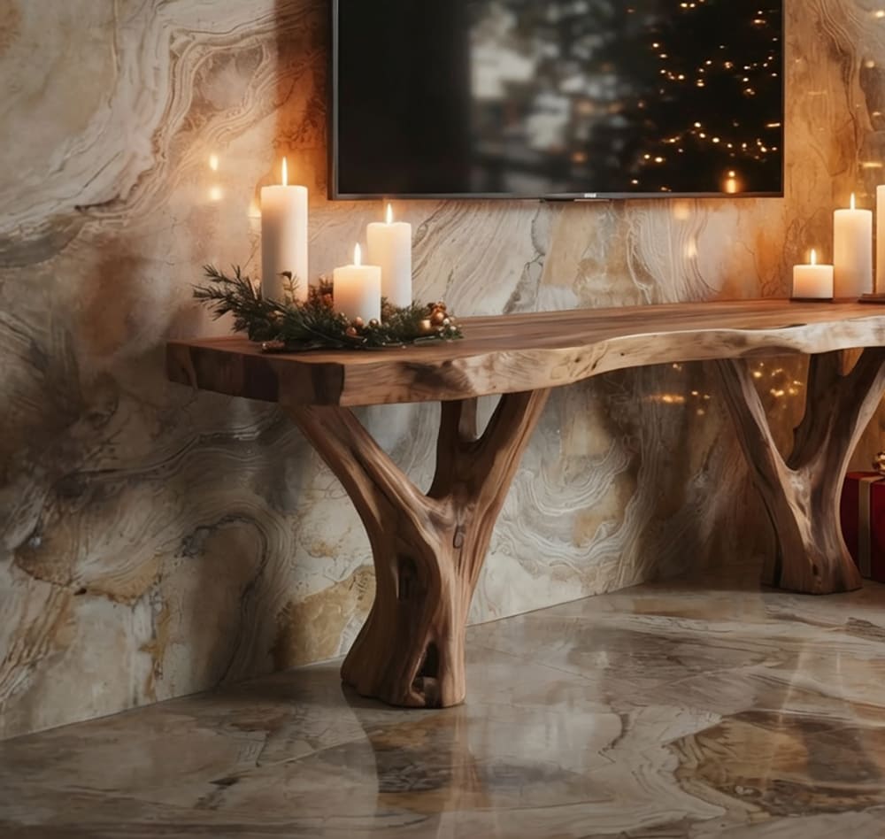 Elegant solid wood TV console in natural wood