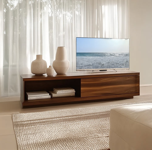 Modern Solid Wood TV Console, Low Profile Media Cabinet with Storage