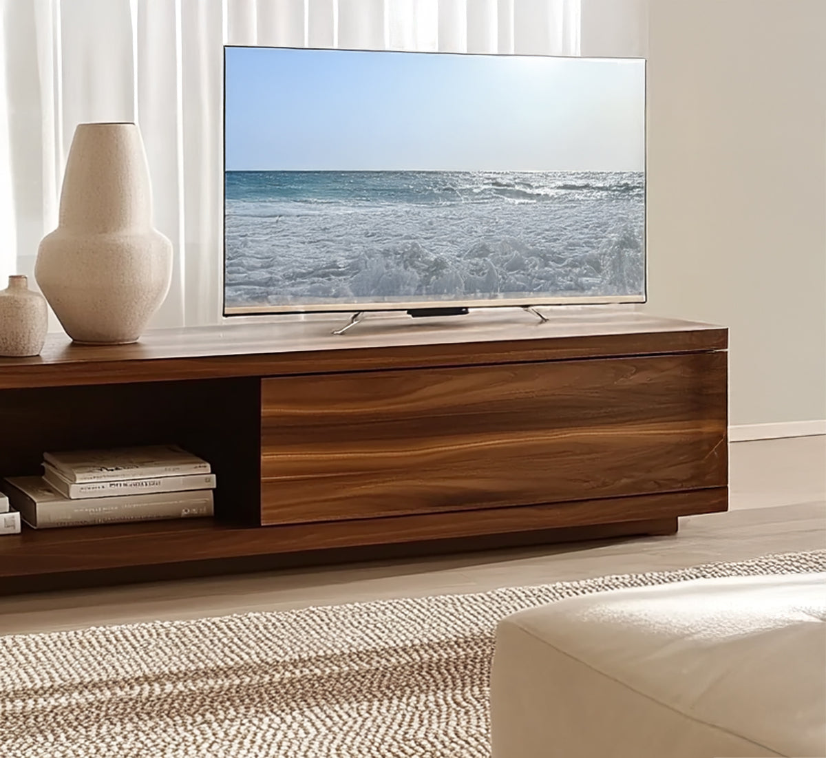 Wooden media cabinet with storage for living room entertainment