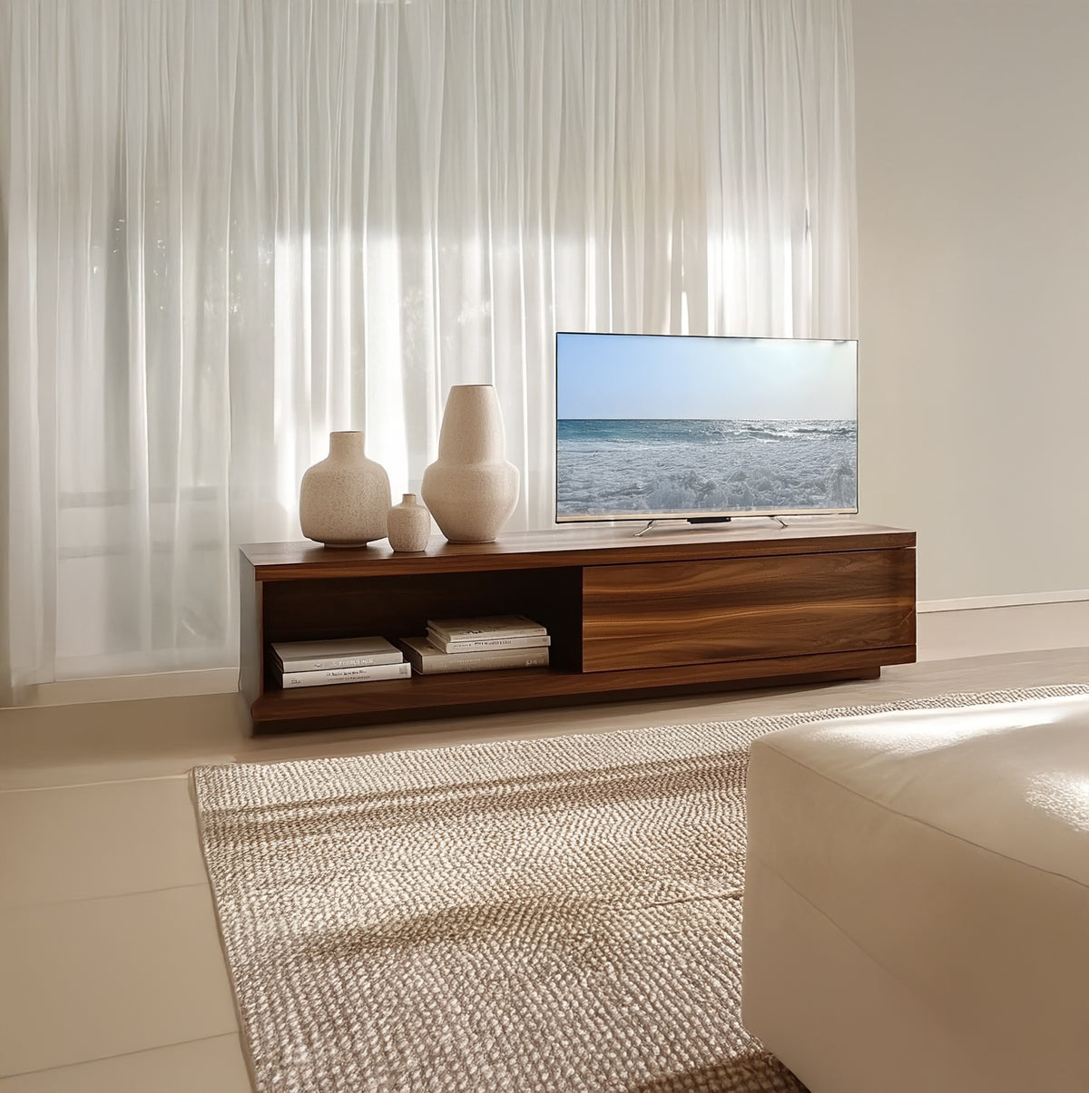 Modern solid wood TV console with low profile media cabinet
