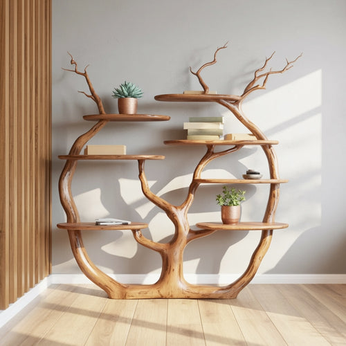 Modern Tree Shaped Wall Shelf – Large Live Edge Bookshelf with Branches