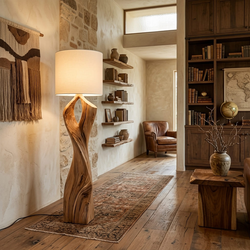 Luxury live edge floor lamp in an elegant living space