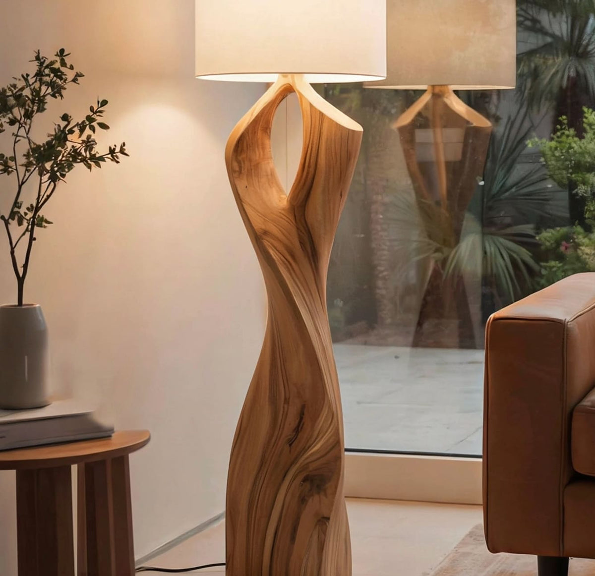 Luxury live edge floor lamp in an elegant living space