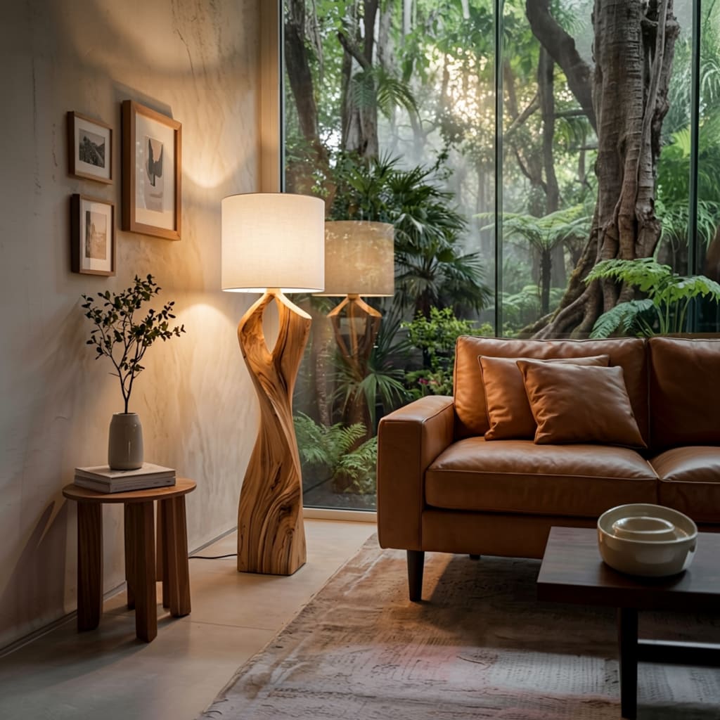 Luxury live edge floor lamp in an elegant living space
