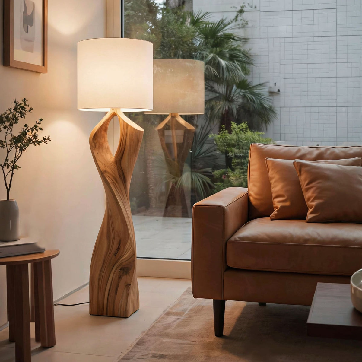 Modern twisted floor lamp in solid wood