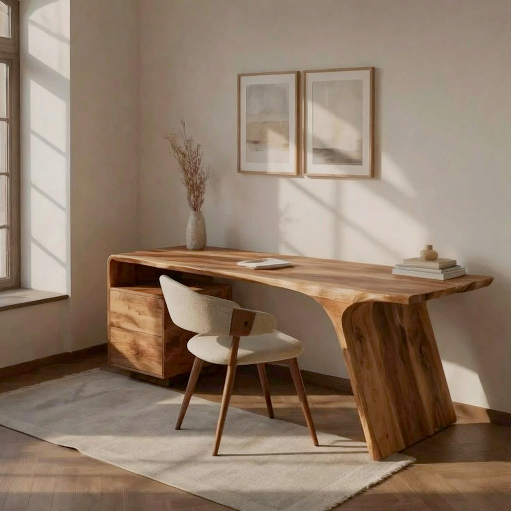 Modern wooden desk crafted from solid wood with storage drawers