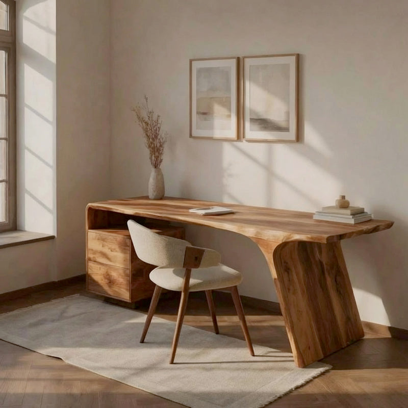 Modern wooden desk crafted from solid wood with storage drawers