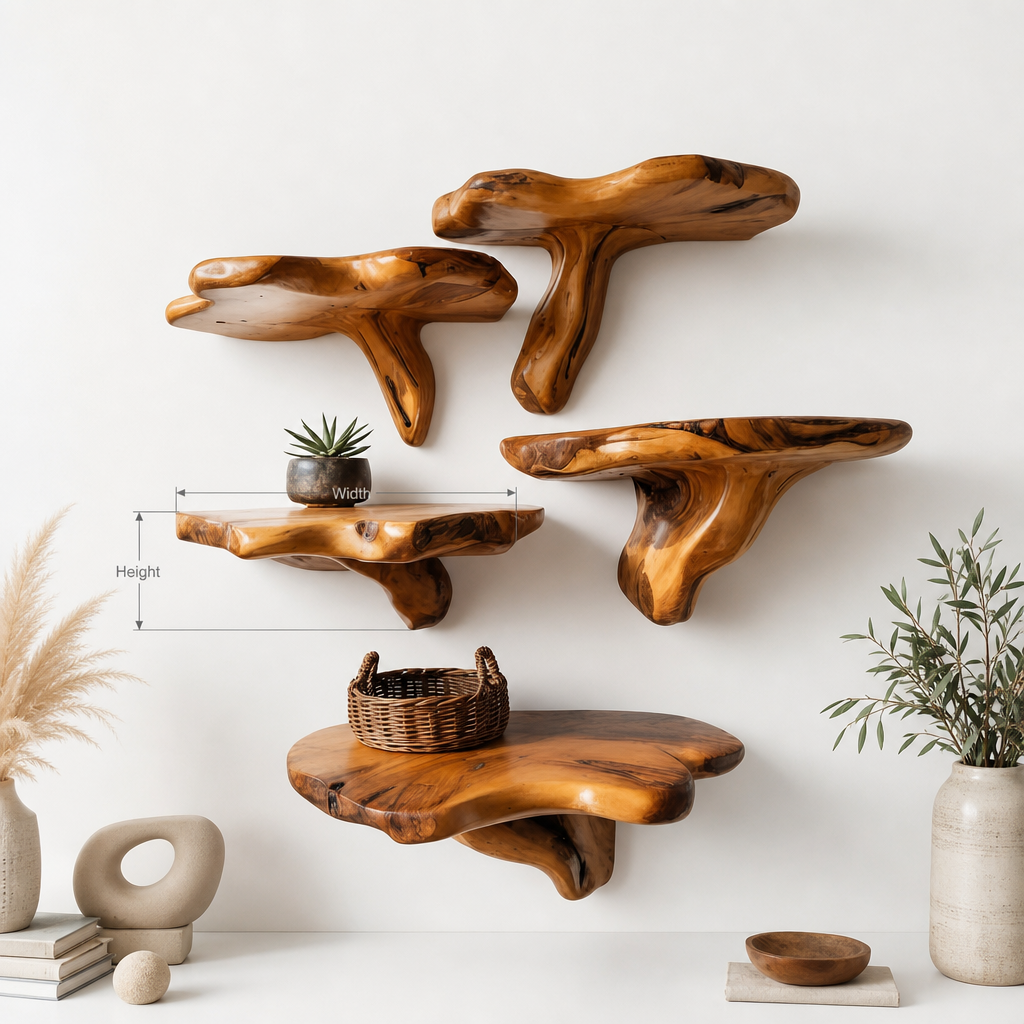 Modern Minimalist Mushroom Shelf – Bespoke Solid Wood Floating Decor