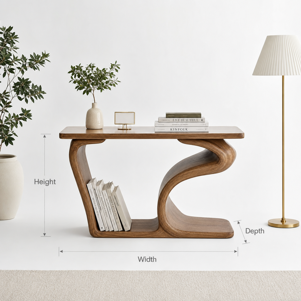 Modern Minimalist Reading Nook Wood Console with Integrated Book Storage