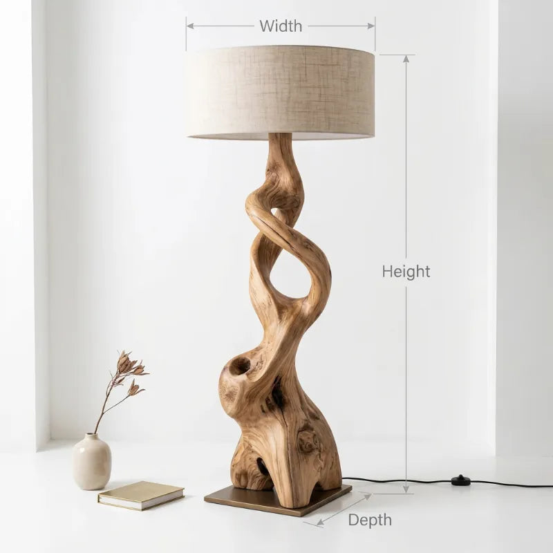 Modern Natural Wood Sculptural Floor Lamp For Living Room Decor