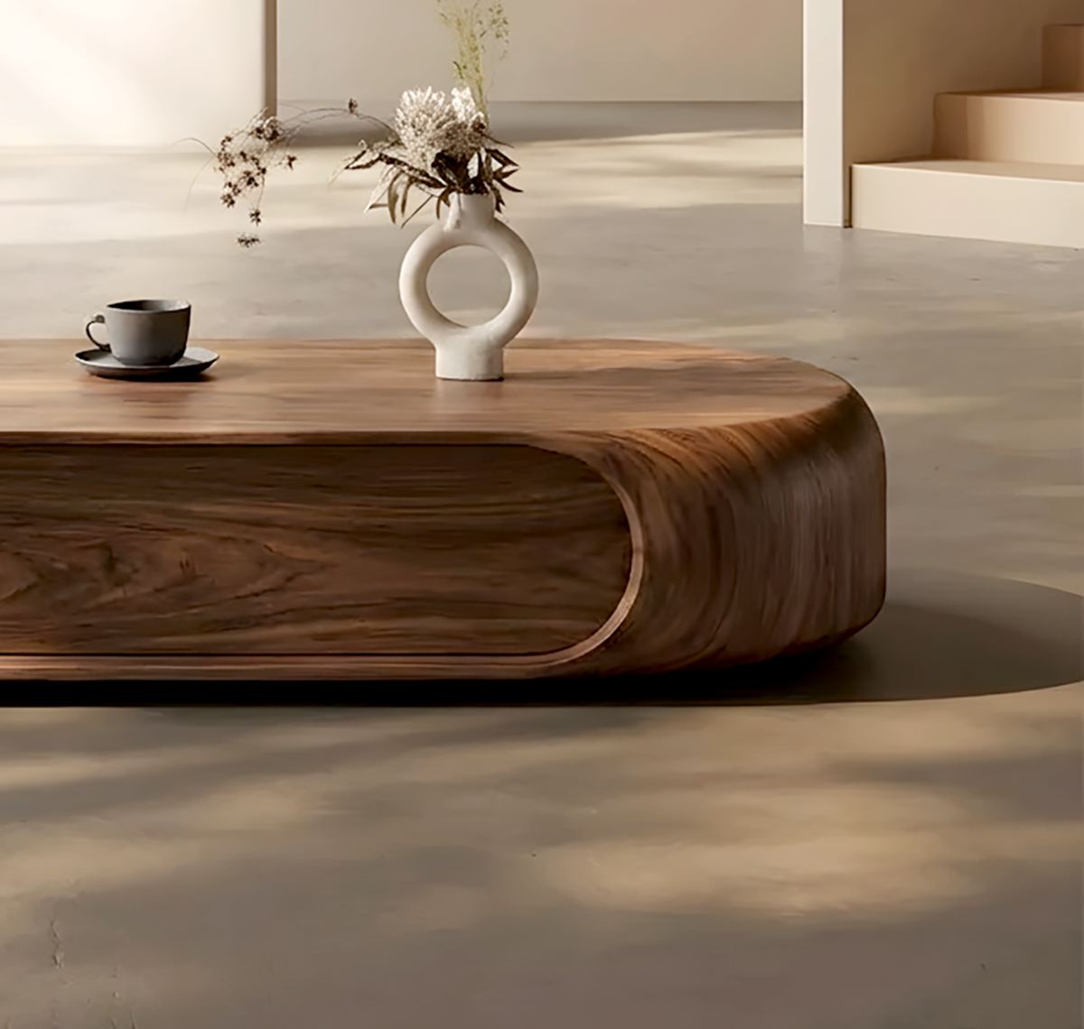 Modern Oval Solid Wood Coffee Table with Storage Drawer