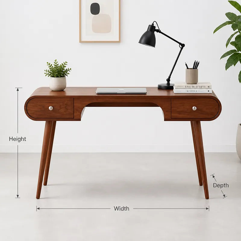 Modern Sculptural Solid Wood Desk – Curved Edge Desk with Drawers