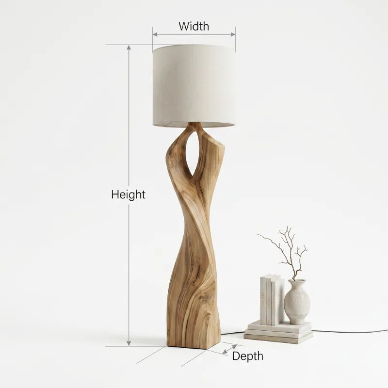 Modern Twisted Live Edge Solid Wood Floor Lamp