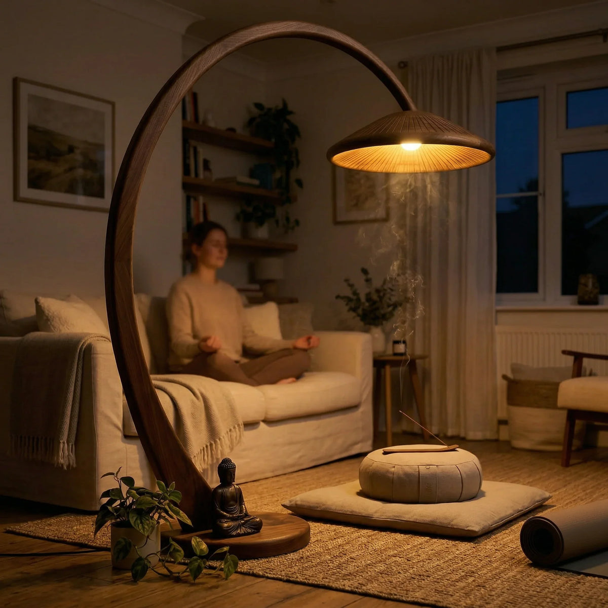 Arc Mushroom Floor Lamp Bedroom | Wide Parasol Gill Shade