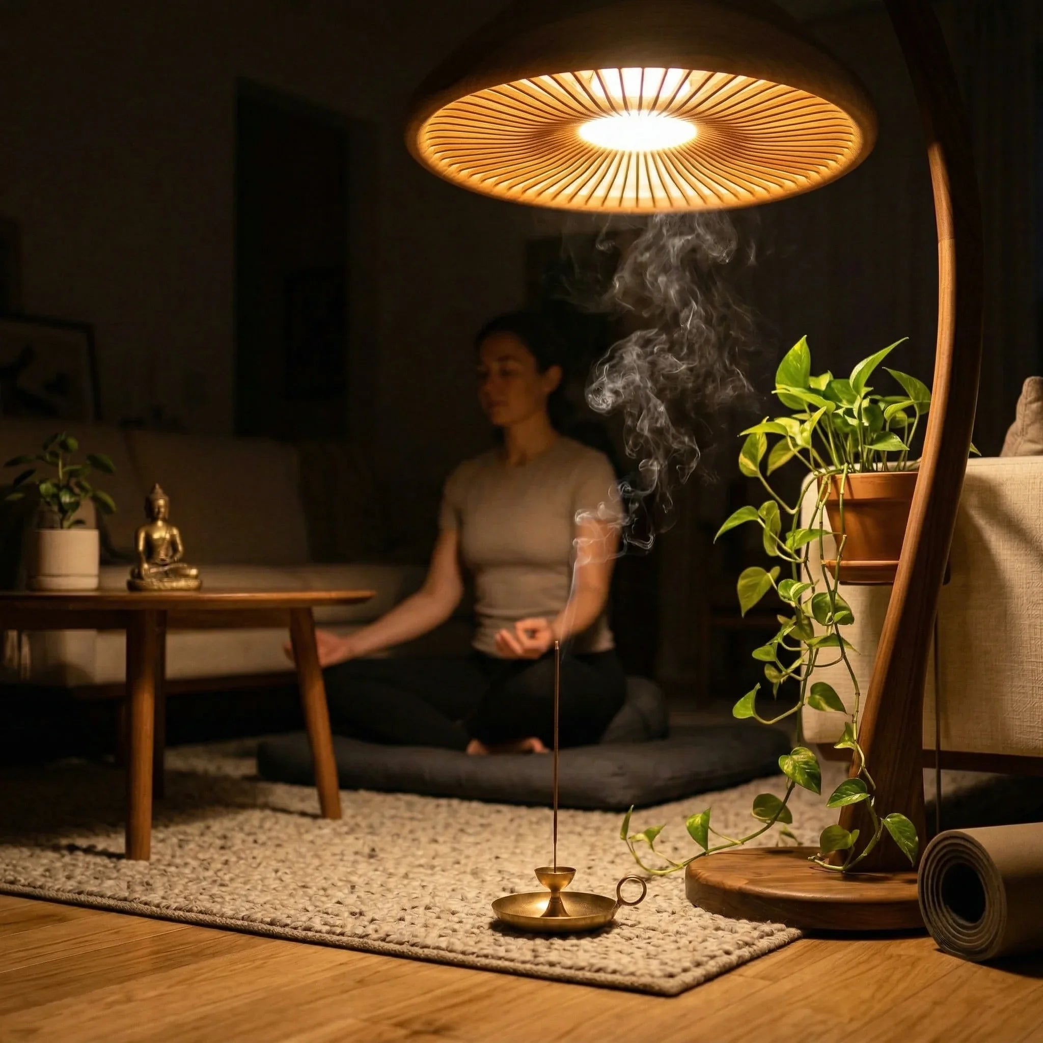 Arc Mushroom Floor Lamp | Gill Slat Dome Shade | Handcrafted