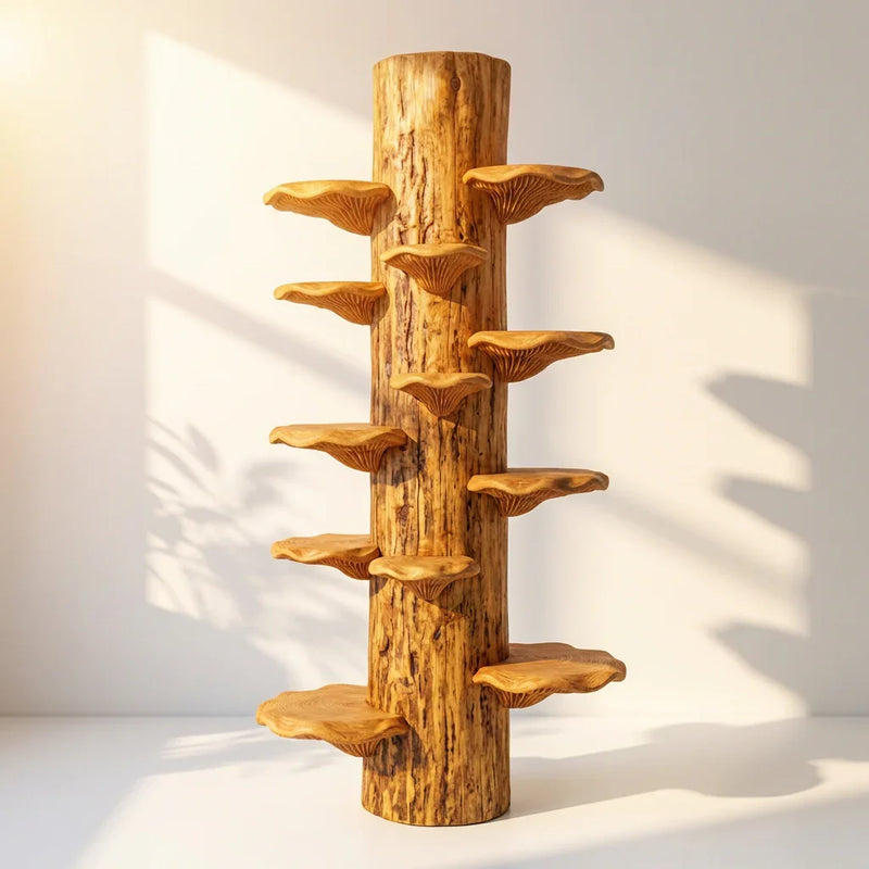 Mushroom Log Tower Bookshelf with Spiral Bracket Shelves, Handcrafted Freestanding Solid Wood Display Column for Living Room, Bedroom, Plant Stand - Ashdeco 2026