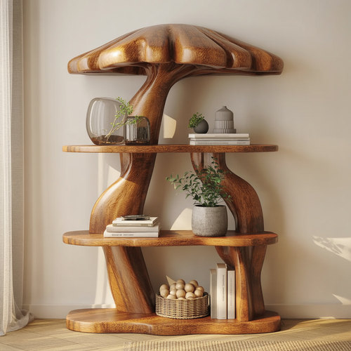 Mushroom Shelves Wood Bookcase Mushroom Wall Shelf Handmade Furniture Living Room Decor