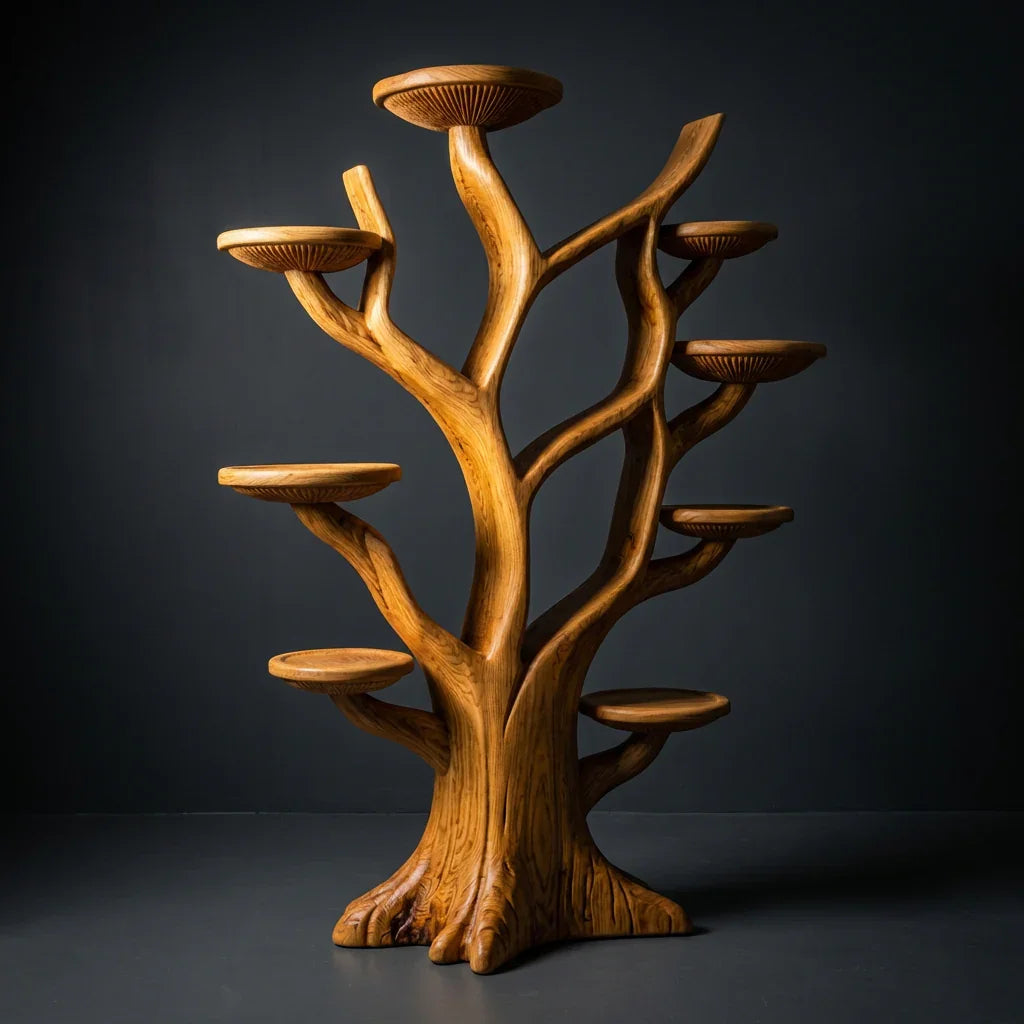 Mushroom Tree Bookshelf Freestanding with Branch Shelves and Mushroom Cap Platforms, Handcrafted Solid Wood Floor Bookcase for Living Room, Office, Library, Nursery - Ashdeco 2026