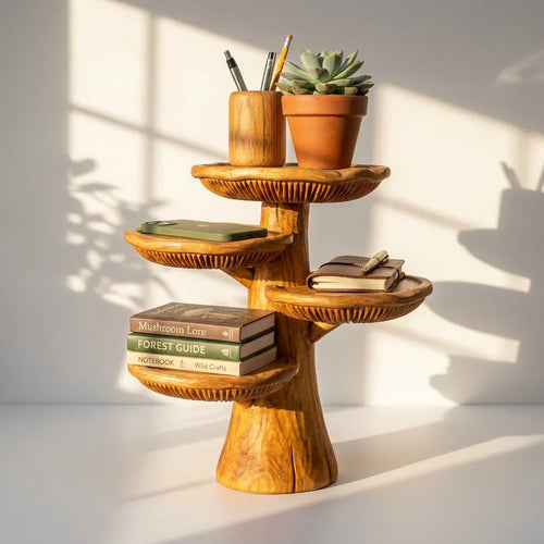 Handcrafted Mushroom Shelf - Solid Wood Tabletop Organizer