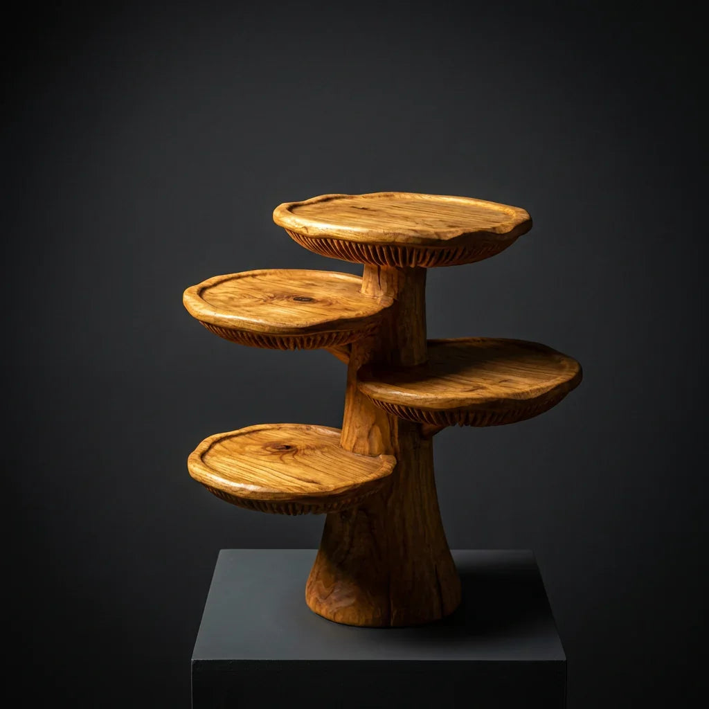 Handcrafted Mushroom Tree Desk Organizer – Solid Wood Tabletop Shelf with Carved Mushroom Tiers - Ashdeco 2026
