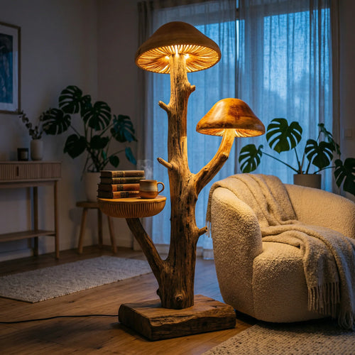 Tree Mushroom Floor Lamp with Side Table and Dual Gill Glow