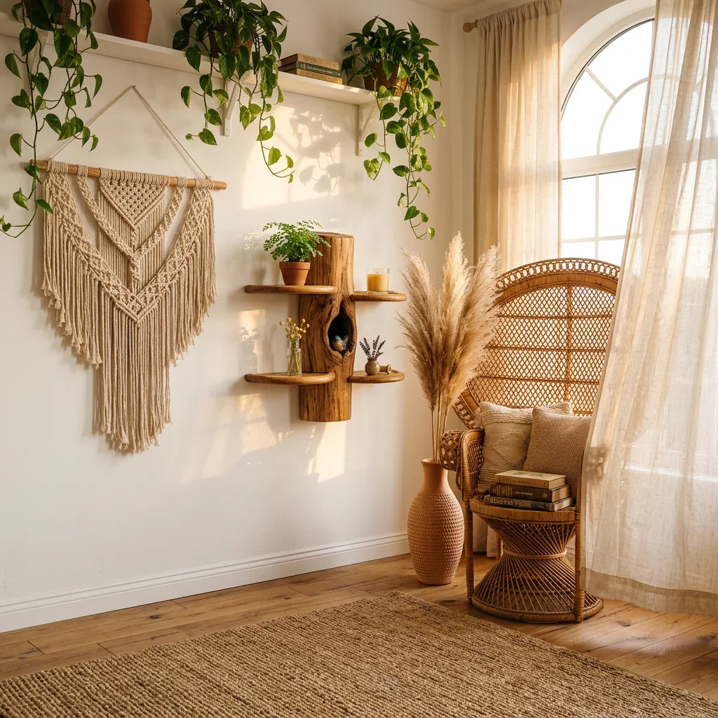Mushroom Tree Wall Shelf with Paired Fan Shelves - Handcrafted Solid Wood Symmetrical Display Shelf for Living Room, Bedroom, Entryway - Ashdeco 2026