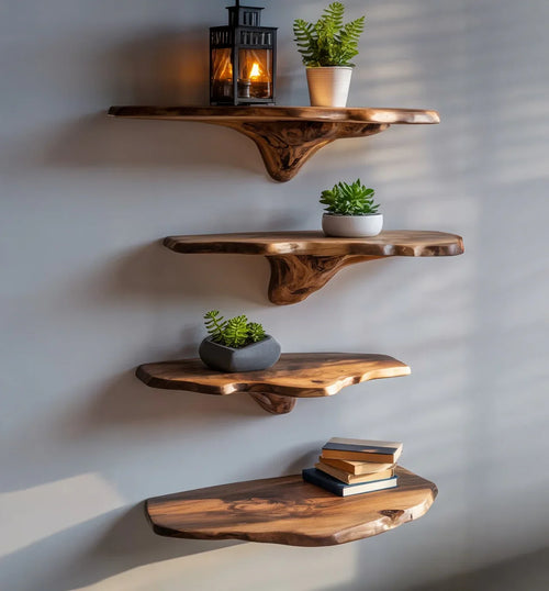 Live Edge Floating Shelf – Handcrafted Solid Wood Wall Shelf for Modern Home Decor