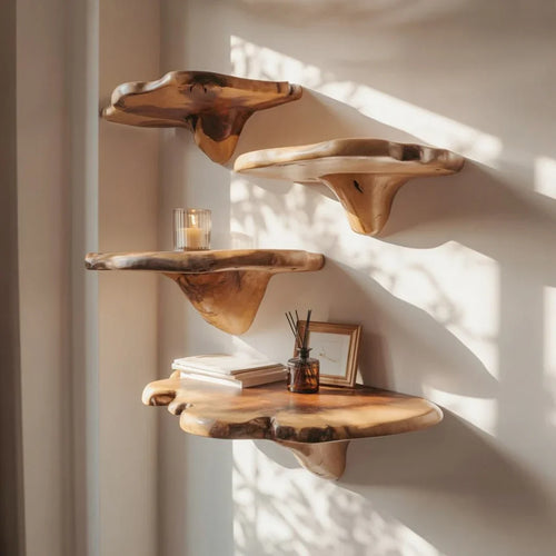 Ashdeco Mushroom Floating Shelf – Handcrafted Solid Wood Decor for Living Room & Nursery