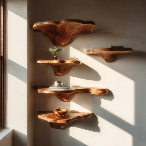 Rustic Floating Wood Mushroom Shelf For Modern Homes