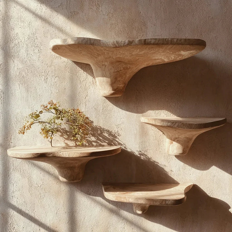 natural decor arrangement mushroom shelf dried flowers plants earthy