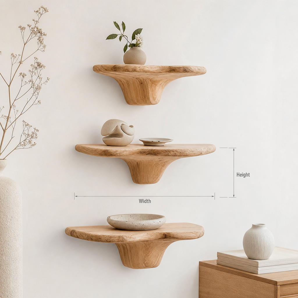 Mushroom Floating Shelves – Solid Wood Wall Decor for Living Room & Nursery