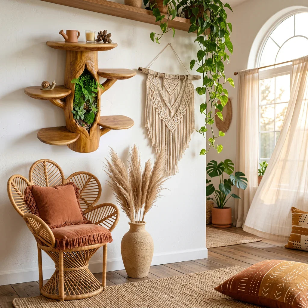 Mushroom Tree Trunk Wall Shelf with Terrarium Niche - Handcrafted Solid Wood Display Shelf - Ashdeco 2026