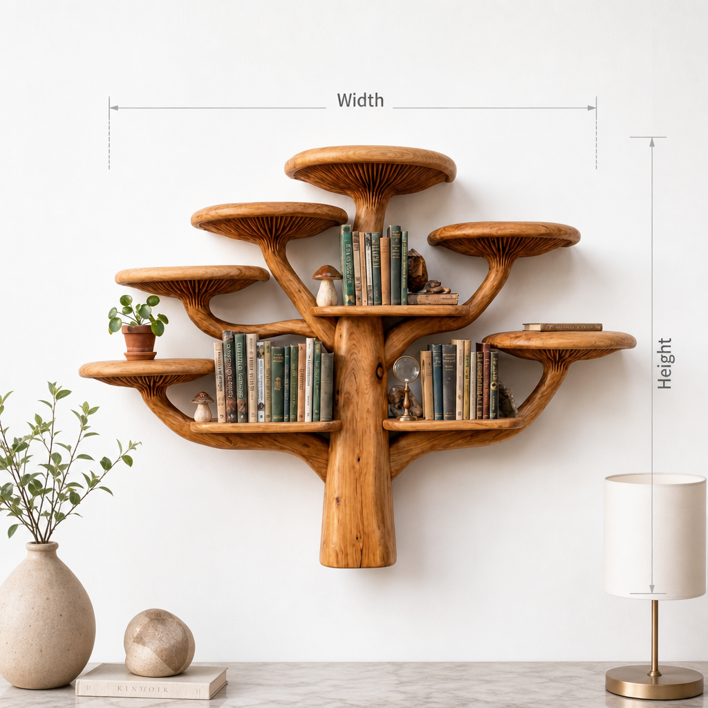 Mushroom Tree Wall Bookshelf With Spreading Branch Cap Shelves