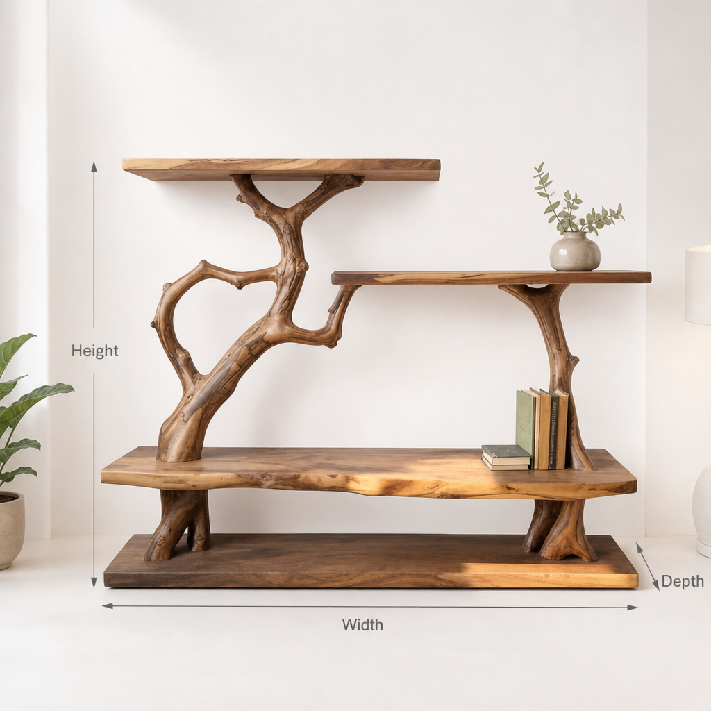 Narrow Rustic Console Table with Shelves – Live Edge Reclaimed Wood Entryway Table