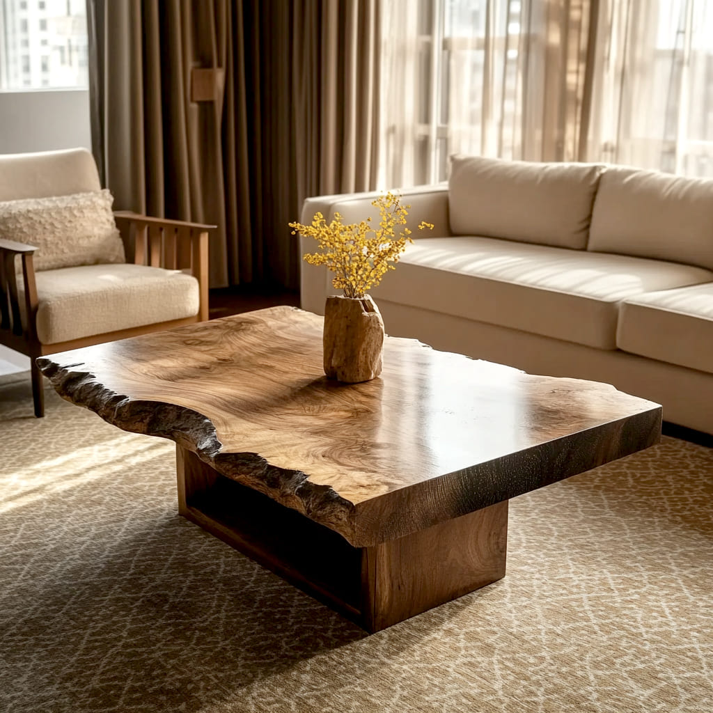 Natural edge irregular coffee table crafted from premium solid wood