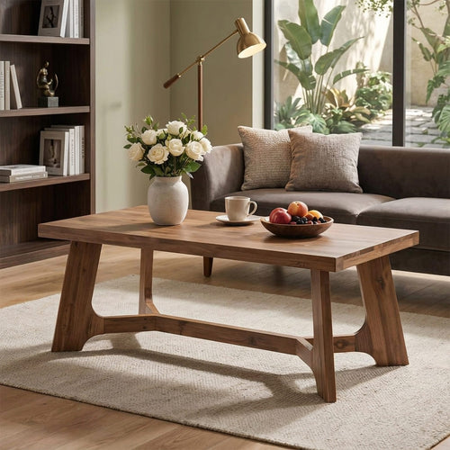 Natural Edge Solid Wood Coffee Table with Artistic X Pedestal