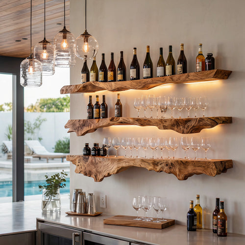 Natural Edge Solid Wood Wave Wall Shelf – Kitchen & Bar Display