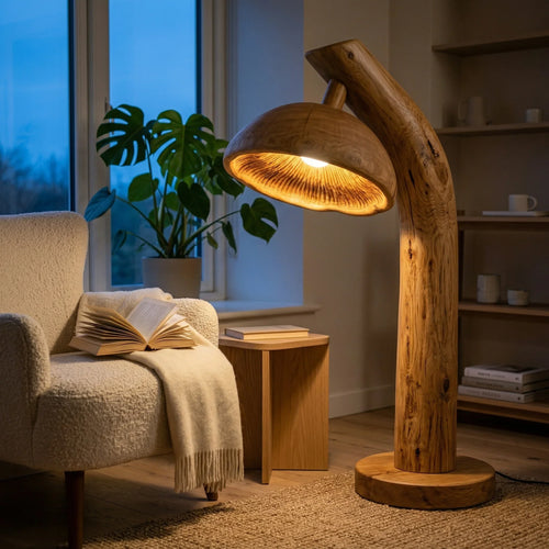 Natural Lean Mushroom Floor Lamp with Deep Gill Glow