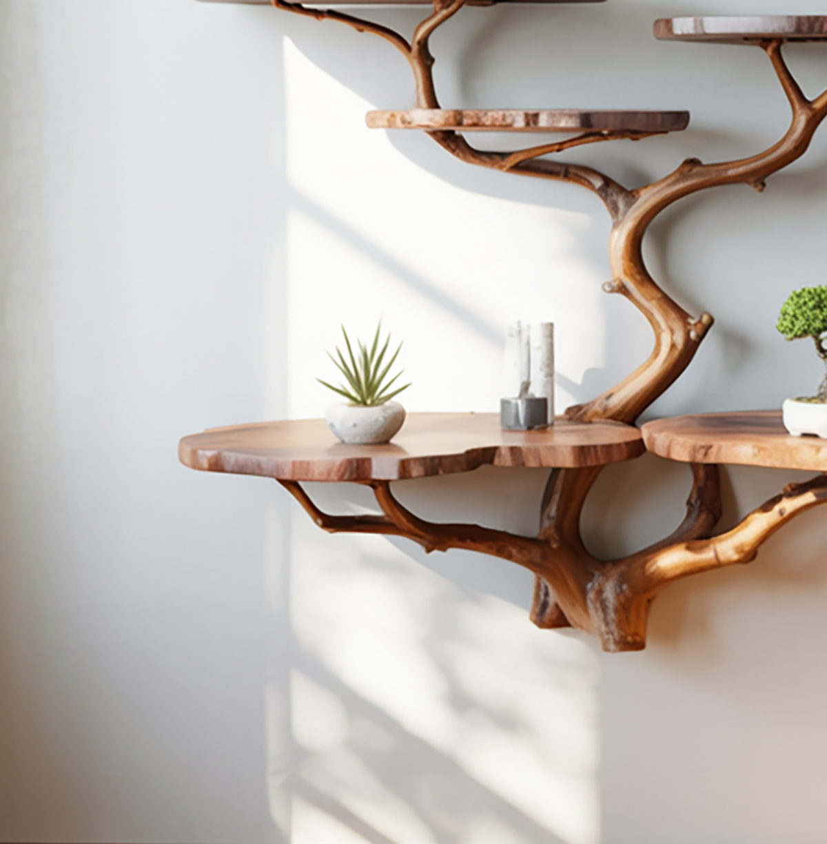 Handmade wood wall shelf for decorative display and storage