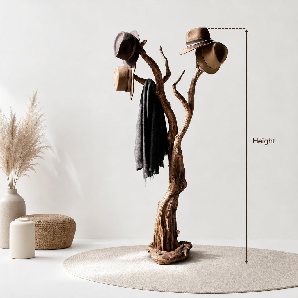 Natural Driftwood Coat Rack – Handcrafted Tree Branch Standing Hanger for Entryway or Bedroom